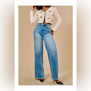 Willow & Wind Womens Medium 100% Cotton Cardigan Bows Scalloped Preppy Crop EUC